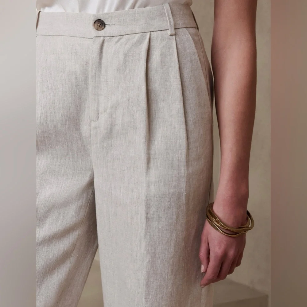 Banana Republic Beige Palma WideLeg 100% Linen Pants Size 6